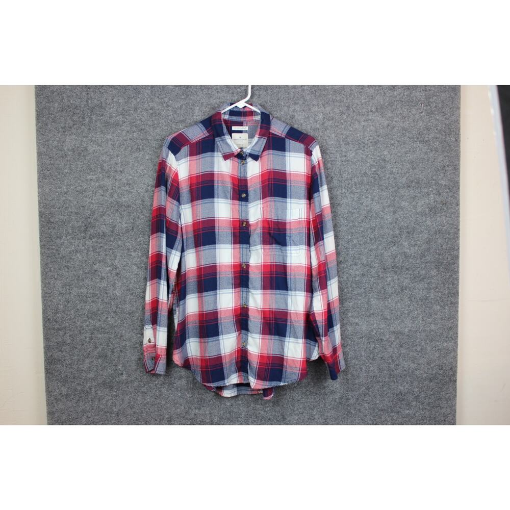 American Eagle Flannel Shirt Women's XL Boyfriend Fit Plaid Red &‎ Blue